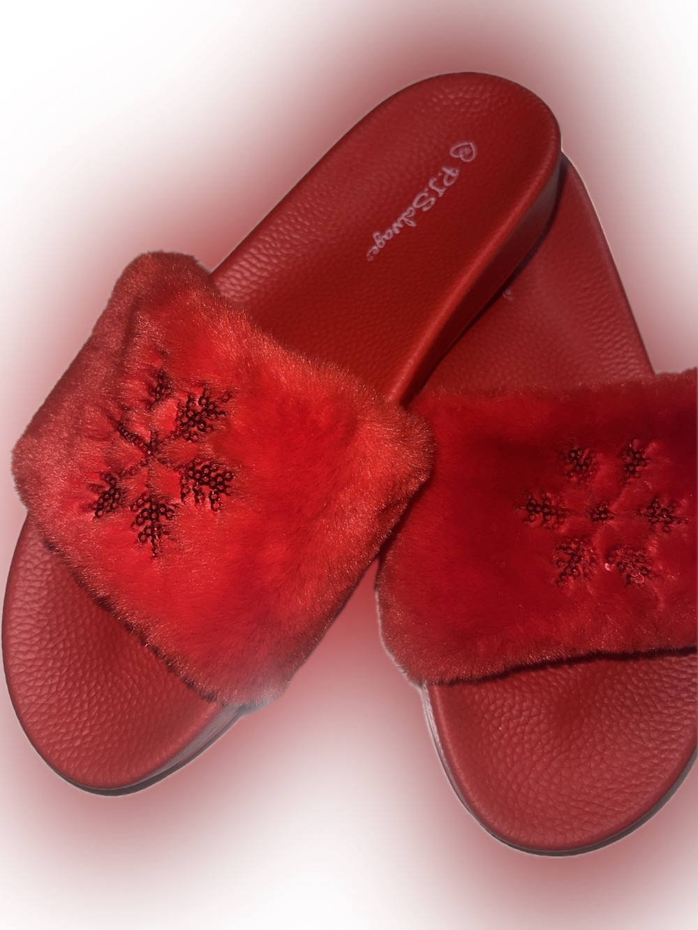 PJ Salvage Fuzzy Feet molded sole sequin snowflake slippers - NWOT